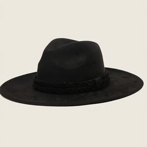 Black Wide Brim Fedora Hat with Braided Band